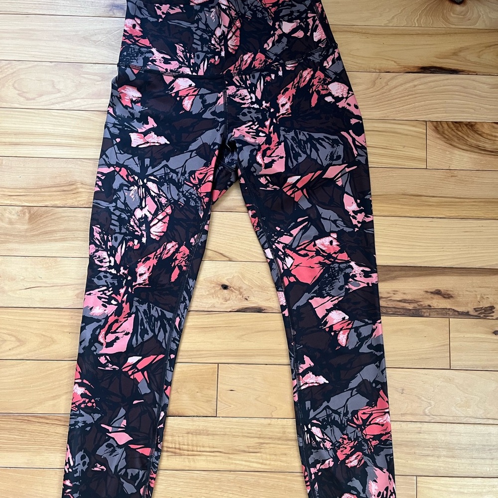 Lululemon Floral Abstract High-Waist Leggings in Black & Pink